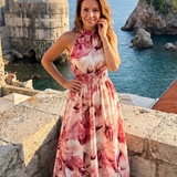 Olivia | Robe midi avec taille froncée et imprimé abstrait