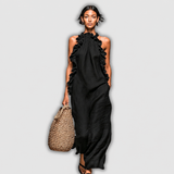 Véronique | Robe maxi noire à volants