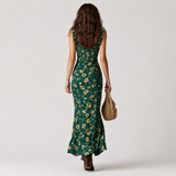 Béatrice | Robe maxi imprimée verte
