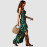 Béatrice | Robe maxi imprimée verte
