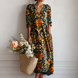 Isabelle | Robe longue à motif floral ornemental