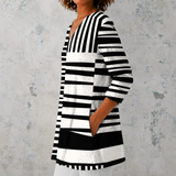 Sophie | Chemise longue en lin avec patchwork de rayures graphiques