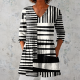Sophie | Chemise longue en lin avec patchwork de rayures graphiques