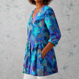 Juliette | Blouse en lin longue avec impression florale bohéme et mandala