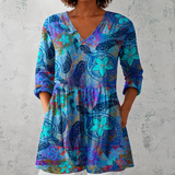 Juliette | Blouse en lin longue avec impression florale bohéme et mandala