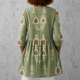 Élise | Blouse en lin longue avec imprimé floral bohème