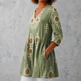 Élise | Blouse en lin longue avec imprimé floral bohème