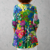 Maëlle | Blouse longue en lin avec motif floral aquarelle