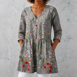 Amélie | Chemise longue en lin avec broderie de fleurs sauvages