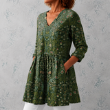 Julie | Blouse longue en lin avec motif de tapisserie botanique