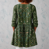 Julie | Blouse longue en lin avec motif de tapisserie botanique