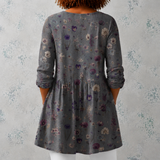 Audrey | Blouse en lin longue avec motif de fleurs séchées dans le style herbier