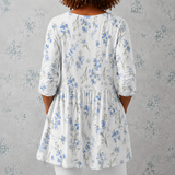 Jeanne | Blouse en lin longue avec des bouquets de fleurs aquarellées