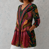 Manon™ | Chemise longue en lin avec imprimé ethnique bohème