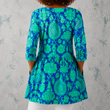 Inès | Chemise longue en lin avec motif baroque damassé