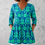 Inès | Chemise longue en lin avec motif baroque damassé