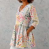 Pauline | Blouse longue en lin avec des points aquarelle colorés