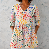 Pauline | Blouse longue en lin avec des points aquarelle colorés