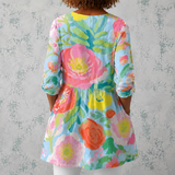 Hélène | Chemise longue en lin avec de grandes fleurs peintes