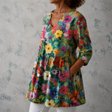 Nora | Chemisier long en lin avec motif de jardin floral