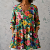 Nora | Chemisier long en lin avec motif de jardin floral