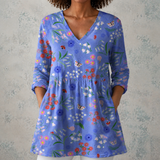 Aline | Blouse en lin longue avec imprimé de fleurs des champs et de papillons