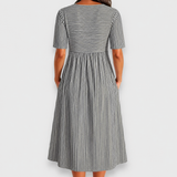Sylvie | Robe midi rayée à boutons et poches