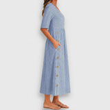 Sylvie | Robe midi rayée à boutons et poches