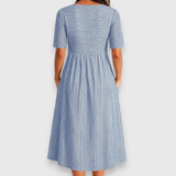 Sylvie | Robe midi rayée à boutons et poches