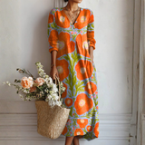 Ghislaine | Robe fleurie orange col V