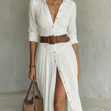 Amélia™ — Robe maxi élégante à col revers