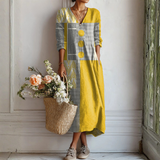 Françoise | Robe longue patchwork moutarde