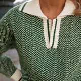 EMILIA | THE GREEN V-NECK SWEATER WITH FOLDED COLLAR