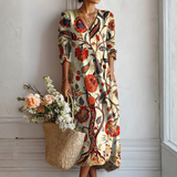 Solange | Robe longue à motif floral folklorique