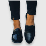 Martine | Mocassin façon croco bleu marine