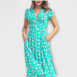 Laurence | Robe midi fleurie à col en V