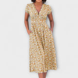 Laurence | Robe midi fleurie à col en V