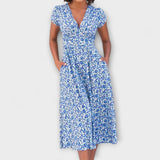 Laurence | Robe midi fleurie à col en V