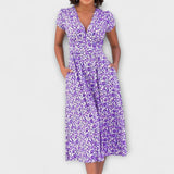 Laurence | Robe midi fleurie à col en V