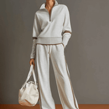 Sweat-shirt à demi-zip gris et blanc inspiré vintage avec pantalon ample