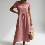 Pernelle™ — Robe mi-longue 100% coton brodée féminité douce