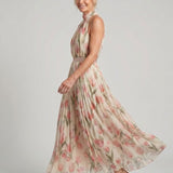 Aurelle | Robe Midi à Motif Floral avec Décolleté Croisé