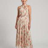 Aurelle | Robe Midi à Motif Floral avec Décolleté Croisé