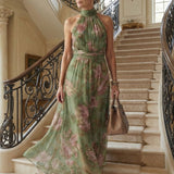 Mireille | Robe Midi à Encolure Halter Rassemblée