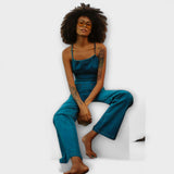 Julie - Salopette en denim évasée avec détail de lien