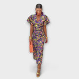 Simona - Robe élégante avec décolleté en V et manches bouffantes