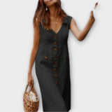 Nora – Robe en coton-lin en A-line avec col rabattu