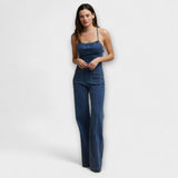 Julie - Salopette en denim évasée avec détail de lien