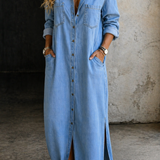 Sylvie | Robe longue en jean à boutons