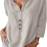 Harper™ - Blouse décontractée à col en V avec boutons